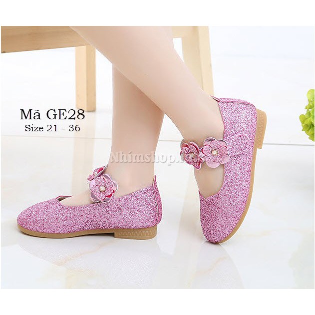 Giày búp bê cho bé gái nhũ hồng lấp lánh mix váy công chúa  siêu xinh GE28 - full size 1  - 12 tuổi