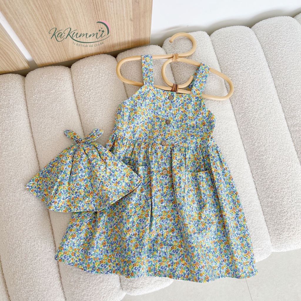 Váy 2 dây bản to  thiết kế dáng vintage TẶNG kèm MŨ chất liệu thô Hàn (KM22-VA213) Kakummi