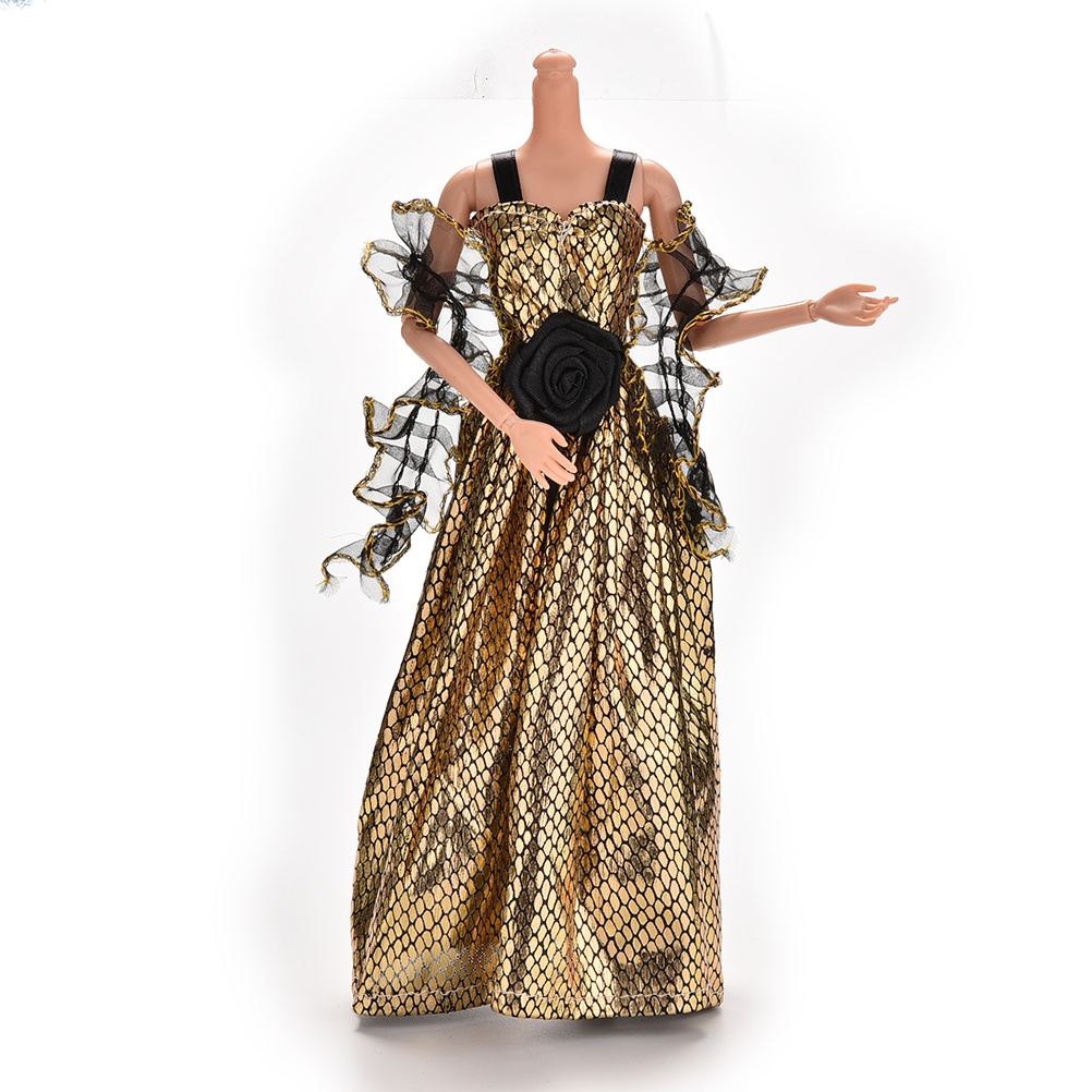 Đầm Vàng Phối Lưới Đen Xinh Xắn Cho Búp Bê Barbie