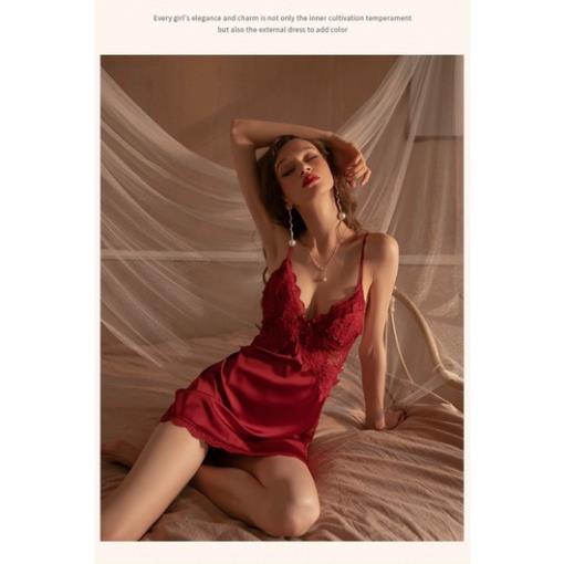 Đầm và choàng ngủ nữ Satin cao cấp S415 ĐỎ không gọng mút mỏng Bralettehousevn KJO