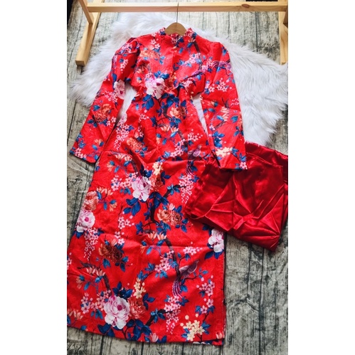 Set áo dài gấm hoa (đỏ)