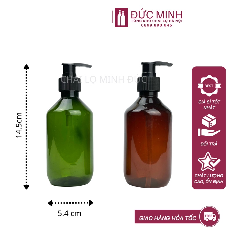 Chai chiết dầu gội 300ml màu xanh, nâu chai nhựa pet cứng [GIÁ Sỉ/ LẺ]