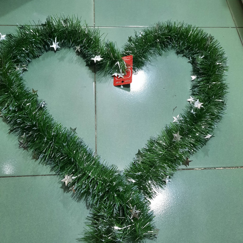 Dây Chồn Trang Trí Noel - Sợi Lá Trang Trí Noel Xanh Đầu Trắng Có Ngôi Sao Màu Bạc Siêu Đẹp