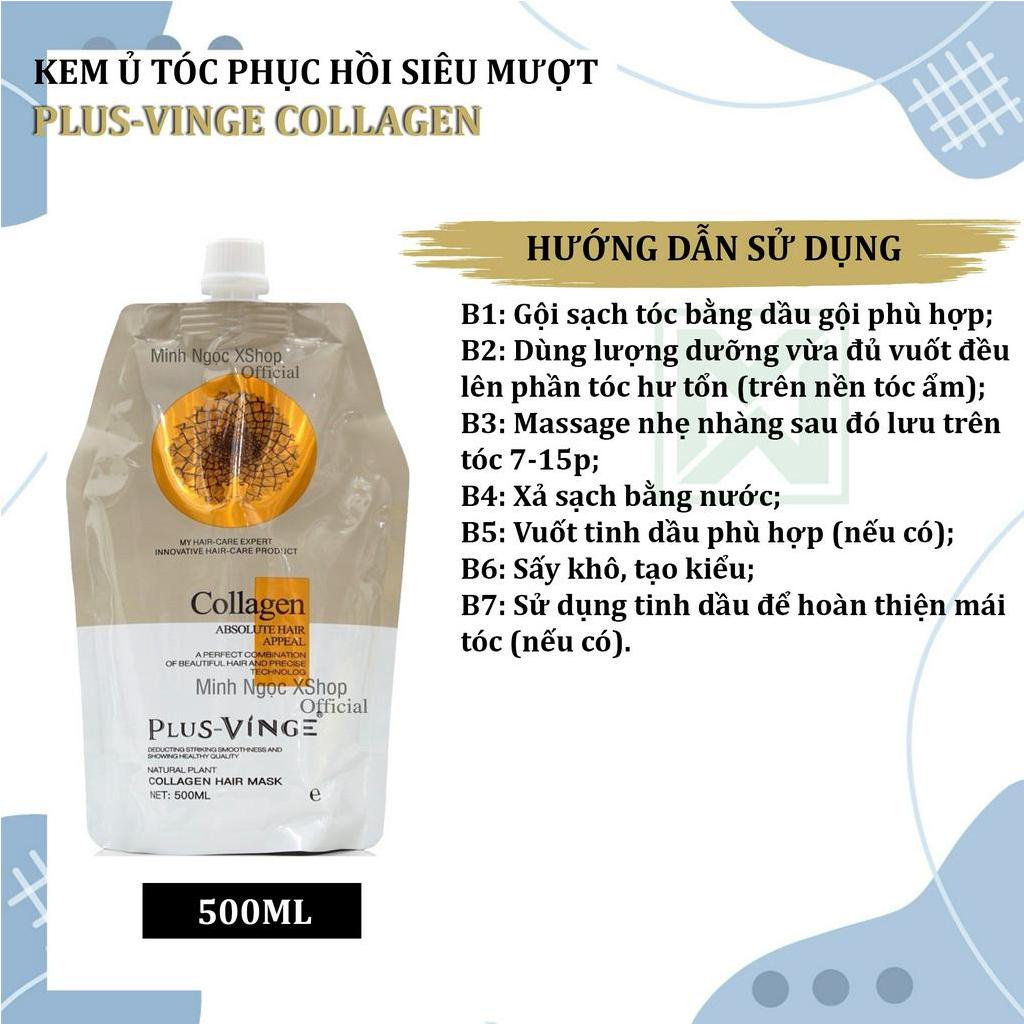 Bộ sản phẩm dầu gội xả, kem ủ tóc, xịt dưỡng phục hồi chống rụng tóc Plus Vinge Collagen 250ML - 1000ML