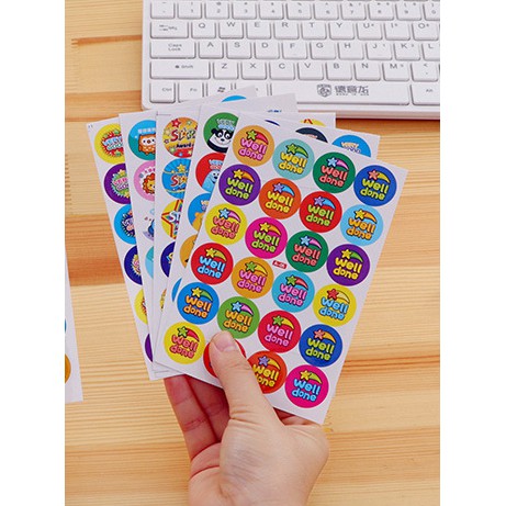 Sticker khen thưởng học sinh dán sổ cute dễ thương, sticker mặt cười ngôi sao đồ dùng học tập văn phòng phẩm