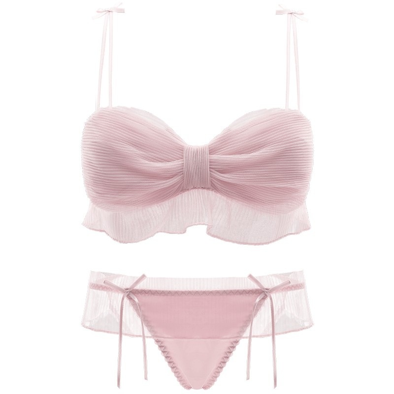 Set Áo Lót Nâng Ngực &amp; Quần Lót Nữ Phối Ren Màu Hồng Dễ Thương