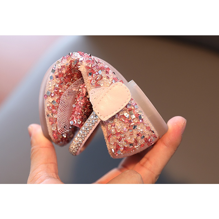 Giày Búp Bê Da Đế Mềm Đính Nơ Lấp Lánh Cho Bé Gái 3-16 Tuổi