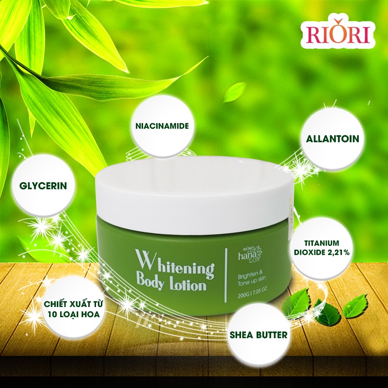 Kem Body Dưỡng Trắng Da Riori Whitening Body Lotion 200g – Kem Dưỡng Trắng Da Toàn Thân Giúp Da Mềm Mịn Trắng Tự Nhiên