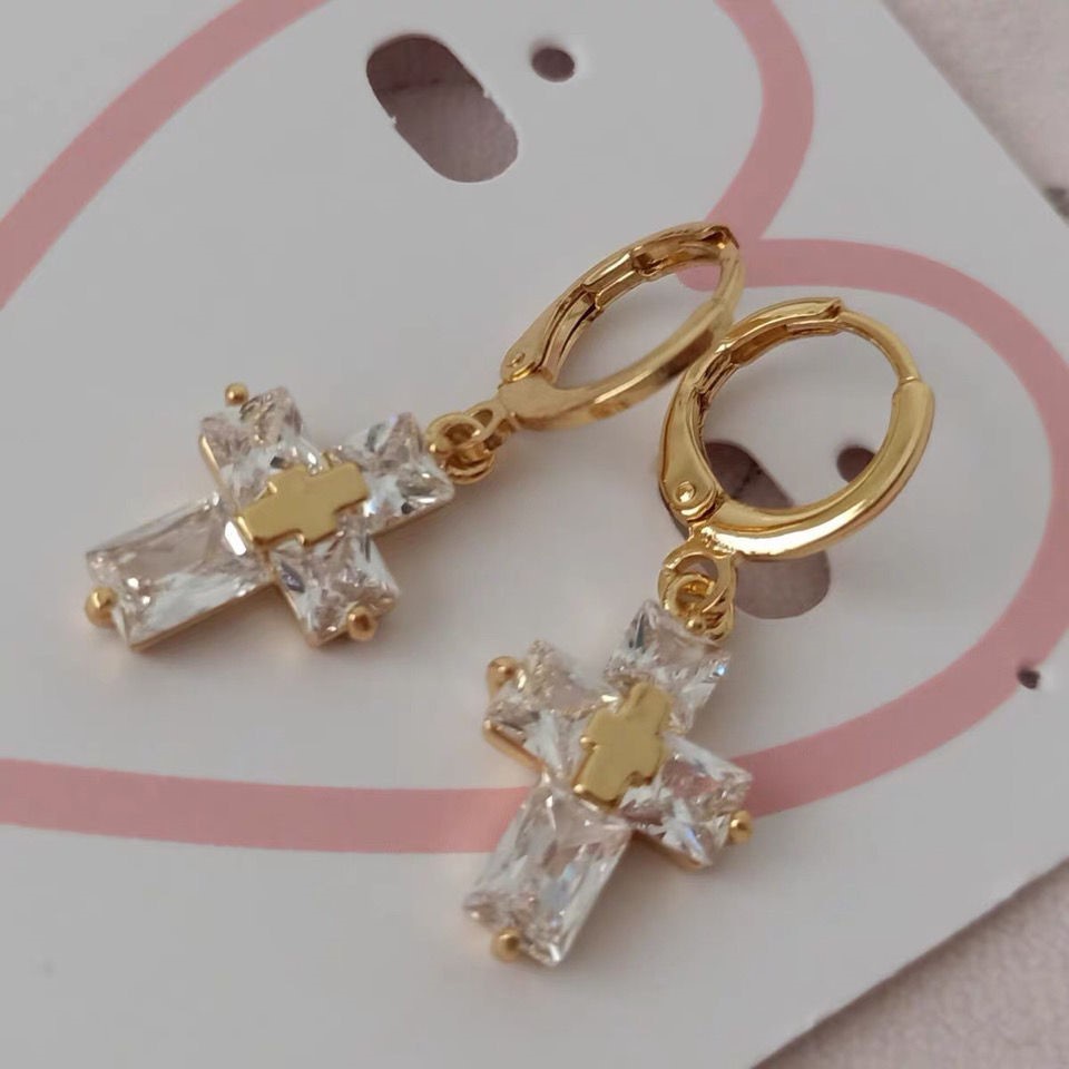 Khuyên Tai Hình Thánh Giá Đính Đá Zircon Tinh Xảo Phong Cách Hip Hop Thời Trang Cho Nam Và Nữ