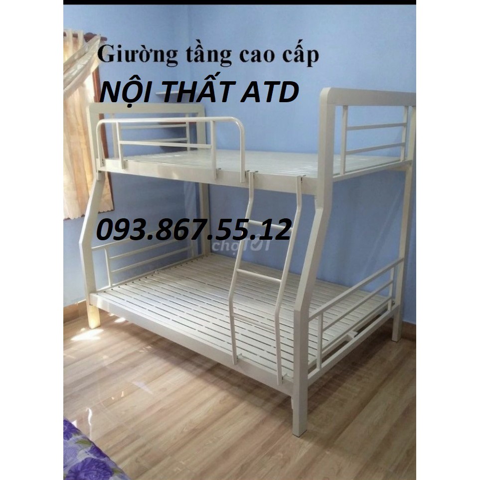 GIƯỜNG TẦNG SẮT HỘP VUÔNG CAO CẤP TRÊN NGANG 1M2, DƯỚI 1M4