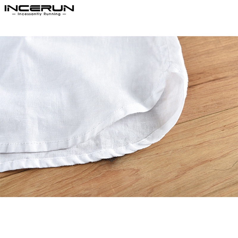 INCERUN Men Slim Fit Cotton Linen Plain V Neck Short Sleeve Shirt | BigBuy360 - bigbuy360.vn