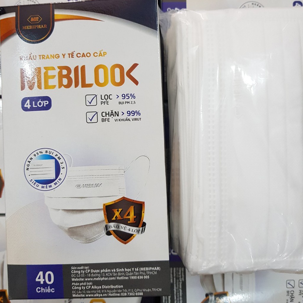 Khẩu trang y tế cao cấp Mebilook 4 lớp màu Trắng hộp 40 cái_Shop Serenys