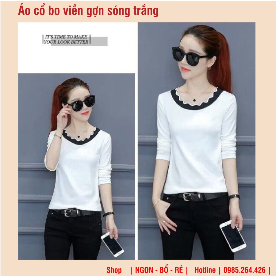 ÁO CỔ BO VIỀN GỢN SÓNG TRẮNG