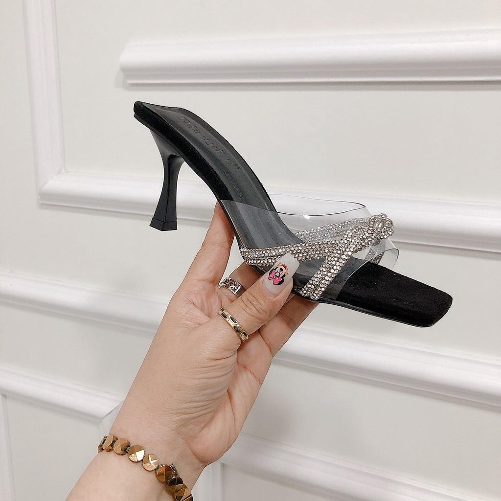 Guốc, Dép Cao Gót 7p Quai Trong Mềm Phối Dây Xoàn Đá Lên Chân Tôn Dáng - Chi Chanh Store
