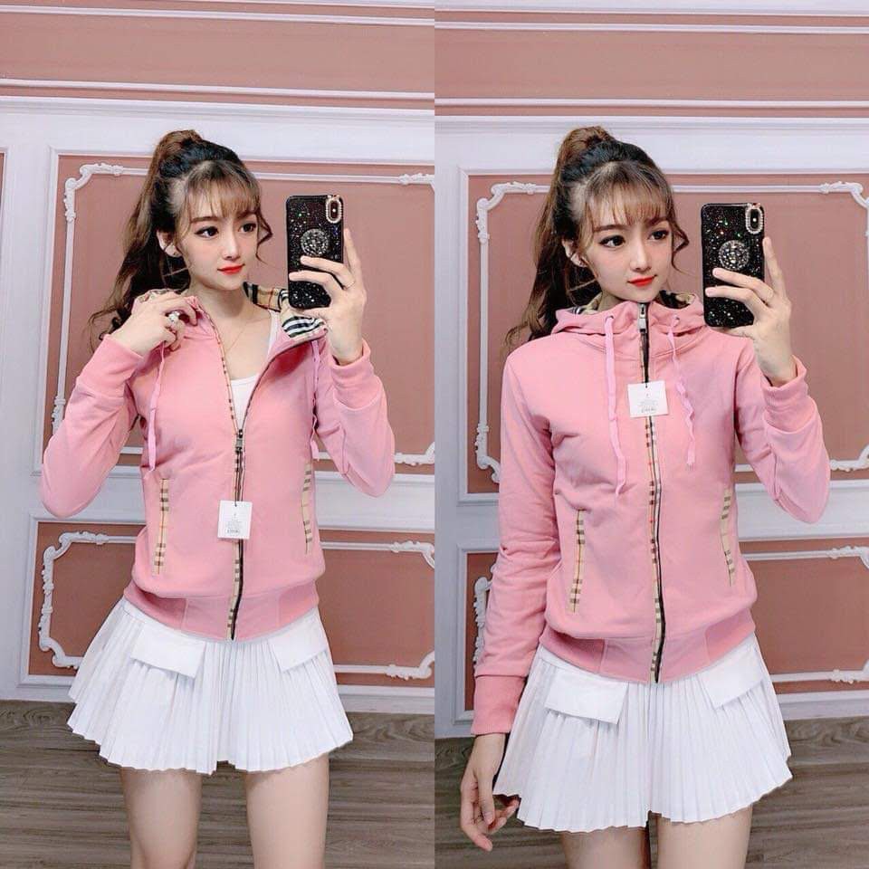 Áo khoác nữ thun da cá dài viền dây kéo lót nón caro bbry | BigBuy360 - bigbuy360.vn