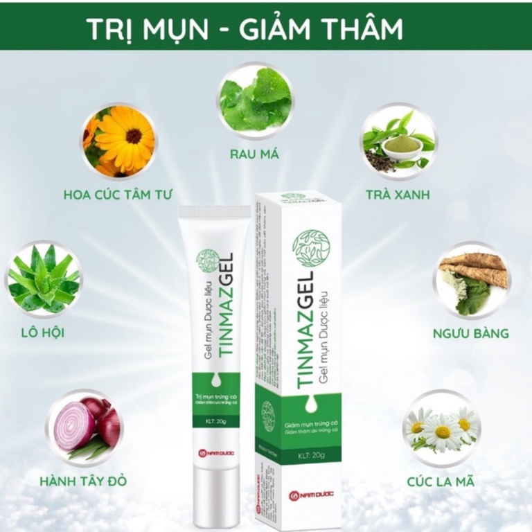 Gel mụn dược liệu TINMAZGEL tuýp 20g - Giảm mụn trứng cá - mờ thâm sẹo do mụn