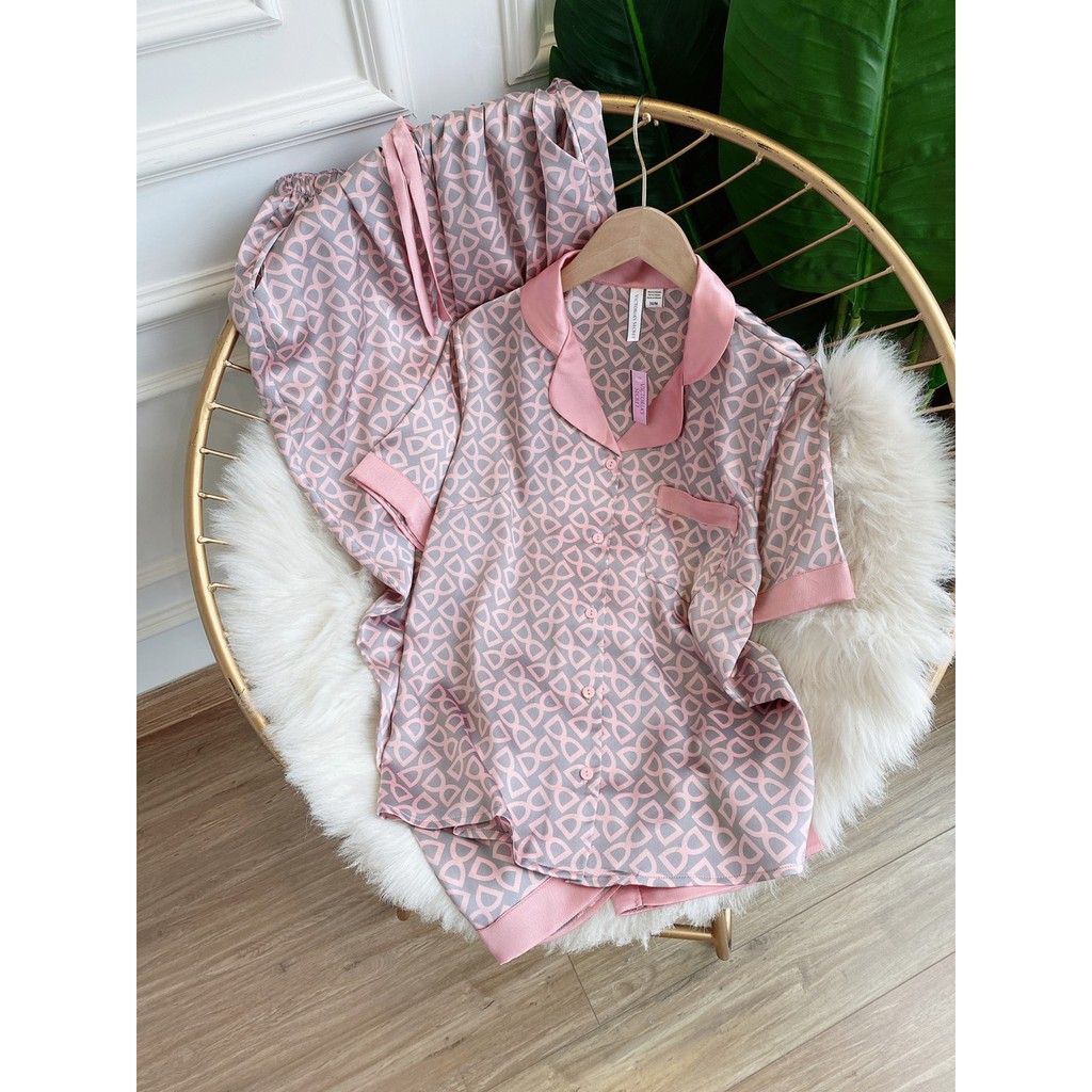 Bộ đồ ngủ mẹ cộc tay lụa họa tiết nơ V.ic BOH22 hot 2021 | BigBuy360 - bigbuy360.vn