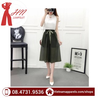 Quần ống rộng giả váy voan nơ lụa 2 lớp (Ảnh thật)