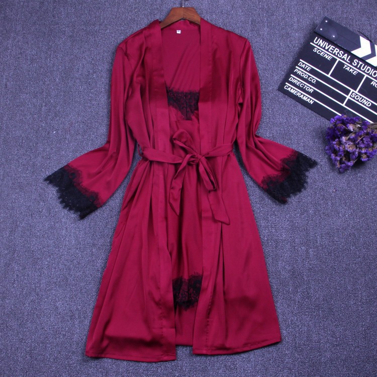 [size M/L/XL < 65KG][mút ngực] Áo choàng ngủ váy ngủ lụa sexy hai dây phối ren AM255101_đầm ngủ lụa | BigBuy360 - bigbuy360.vn