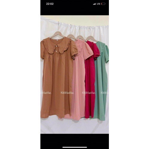 Váy Đầm Bầu Thời Trang Dáng Suông Chất Đũi Tay Ngắn Có Cổ Xinh VM052 tkutrang style - quần áo cho người có thai