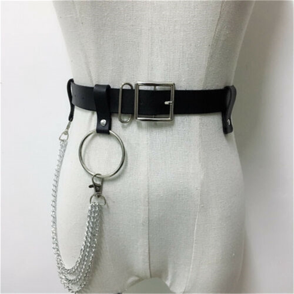 ROSE Fashion Pu Leather Metal Rock Punk Hip Hop Waist Chain