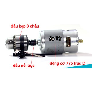 Bộ Khoan Tự Chế Từ Động Cơ 775 Trục Cực Khỏe và Phụ Kiện ( Đầu Kẹp 3 Chấu và Đầu Nối Trục B10-5mm Có Ốc Vặn )