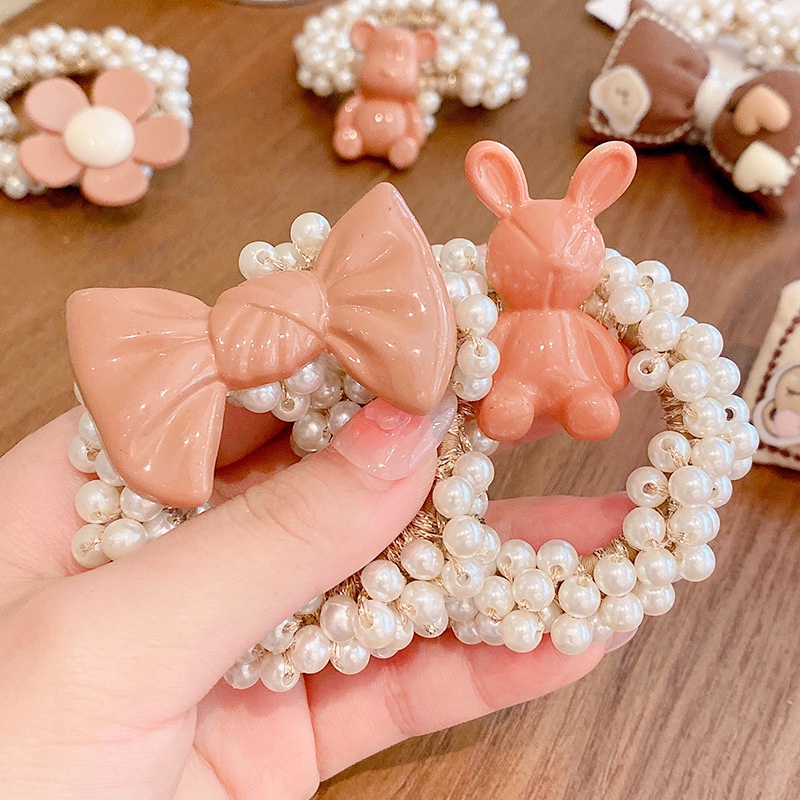 Dây Buộc Tóc Cà Phê Sữa Hoạt Hình Đính Ngọc Trai 2022