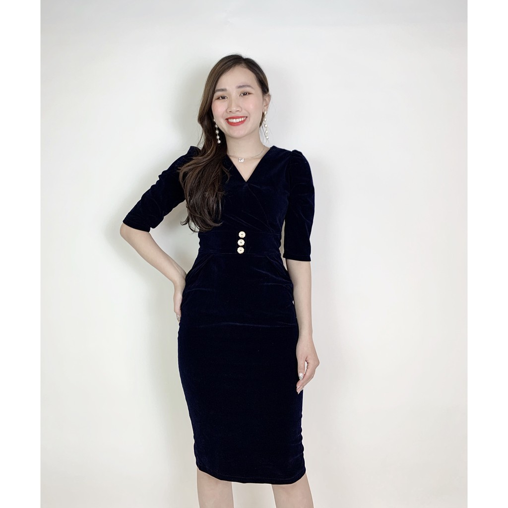 [Mã WASTGO hoàn 10% xu đơn 99k] Váy nhung Thiết kế cổ V tay bồng Emvy - V92 | BigBuy360 - bigbuy360.vn