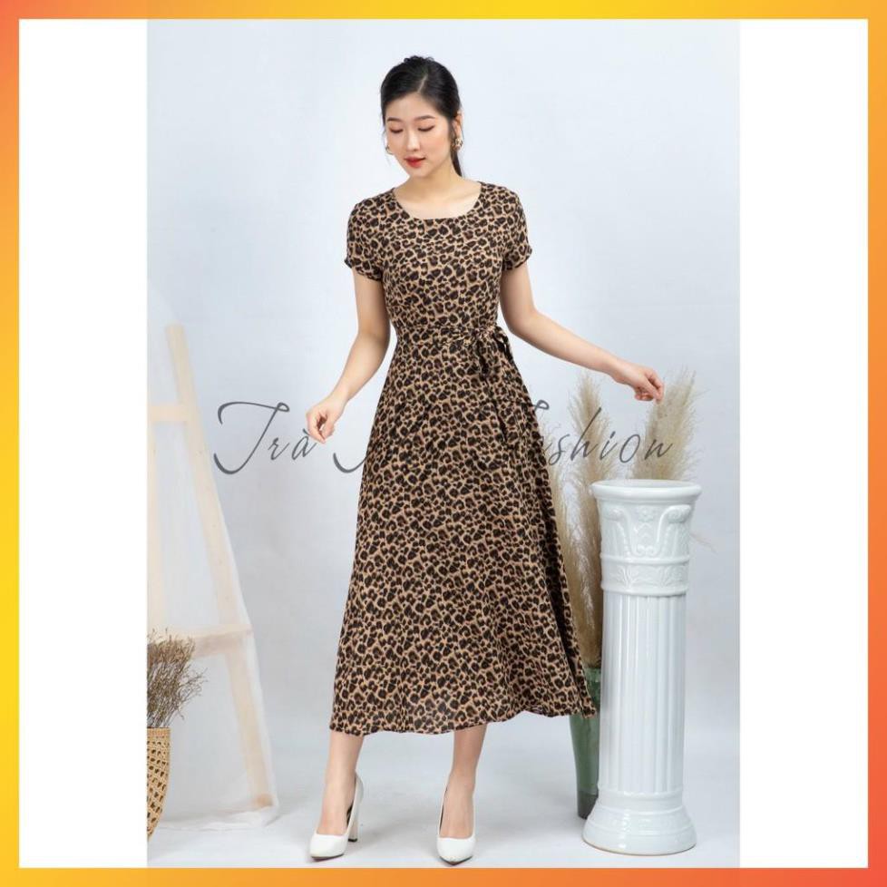 [HÀNG THIẾT KẾ - BẢO HÀNH] Đầm dài họa tiết da báo, nơ buộc nhấn eo thanh lịch | BigBuy360 - bigbuy360.vn