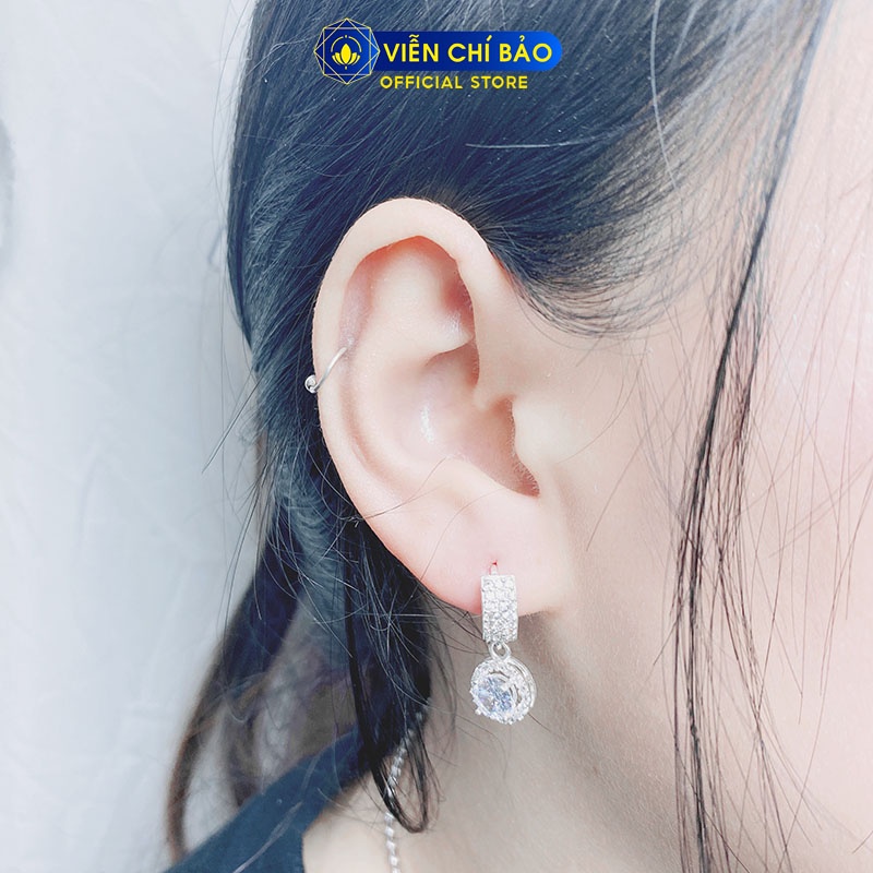 Bông tai bạc nữ mặt tròn đá trắng chất liệu bạc S925 thời trang phụ kiện trang sức nữ Viễn Chí Bảo B400506x