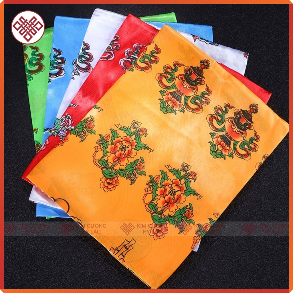 Khăn Khata Bát Cát Tường [Kim Cương Hỷ Lạc] Vẽ Màu 150X28Cm