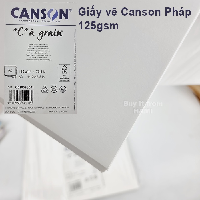 Giấy vẽ màu CANSON PHÁP 125gsm (Vân Mịn)