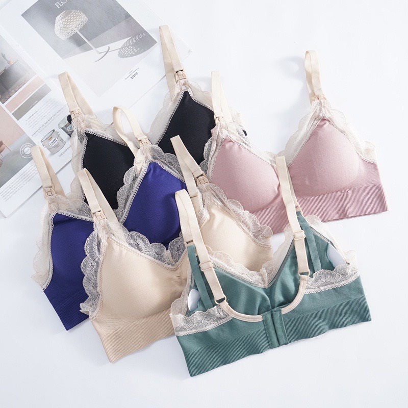 Áo Lót Bầu Cho Con Bú Chống Chảy Sệ Pha Ren ( mặc bầu và sau sinh) - Sơ sinh