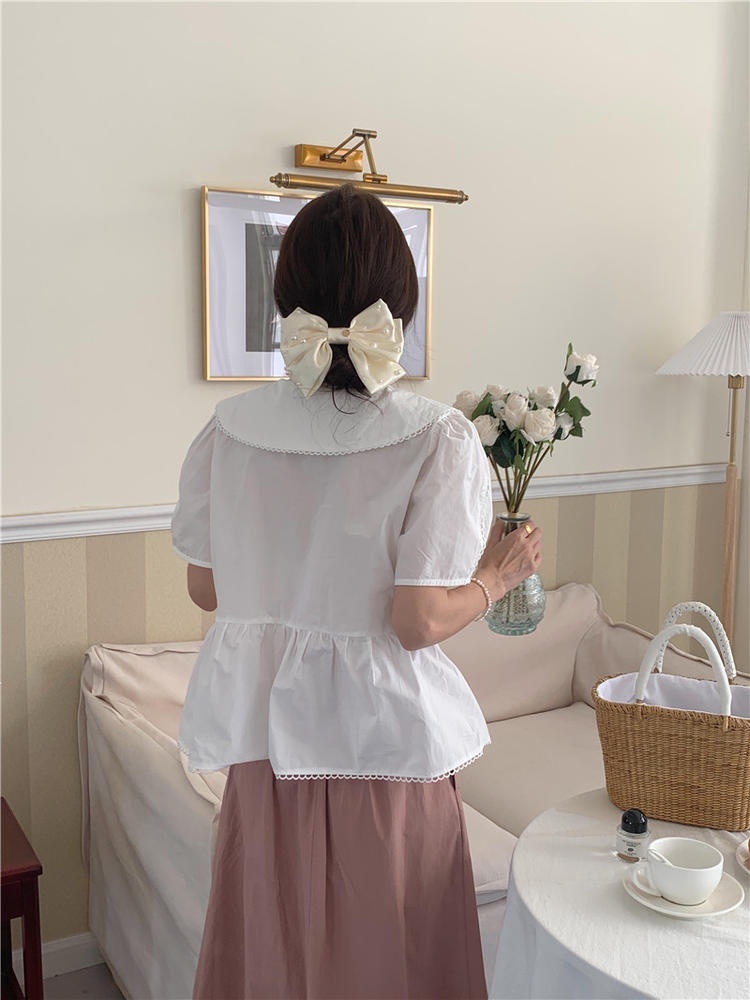 Áo Sơ Mi Tay Ngắn Cổ Búp Bê Phối Ren Dễ Thương 50917