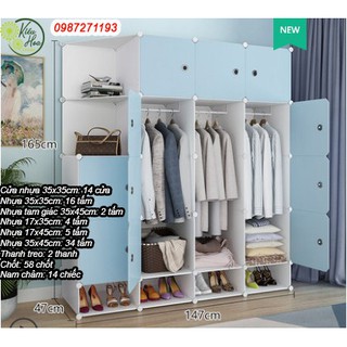 TỦ QUẦN ÁO NHỰA LẮP GHÉP 14 Ô 2 GÓC CÓ GIÁ GIÀY SÂU 47CM (nhiều hình dáng, màu sắc lựa chọn) (Kiều Hoa Store)