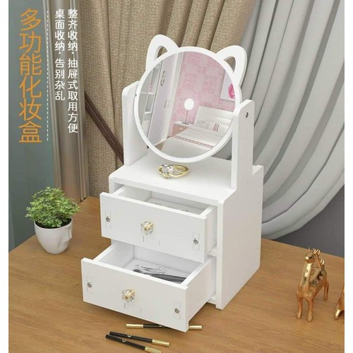 Kệ mỹ phẩm mèo 1 ngăn kéo - Kệ để đồ trang điểm kèm gương tai mèo xinh xắn
