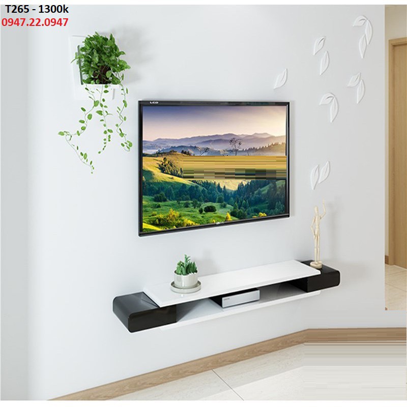 Kệ tivi treo tường T265 cho tivi 32 - 43inch Gỗ Lõi Xanh Chống Ẩm Cao Cấp + Tặng trang trí lá gỗ 3D.