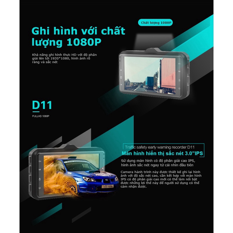 Camera hành trình xe ô tô Acumen D11 màn hình ips 3 inch full HD, chất liệu hợp kim, Cam hành trình bảo hành 12 tháng | BigBuy360 - bigbuy360.vn
