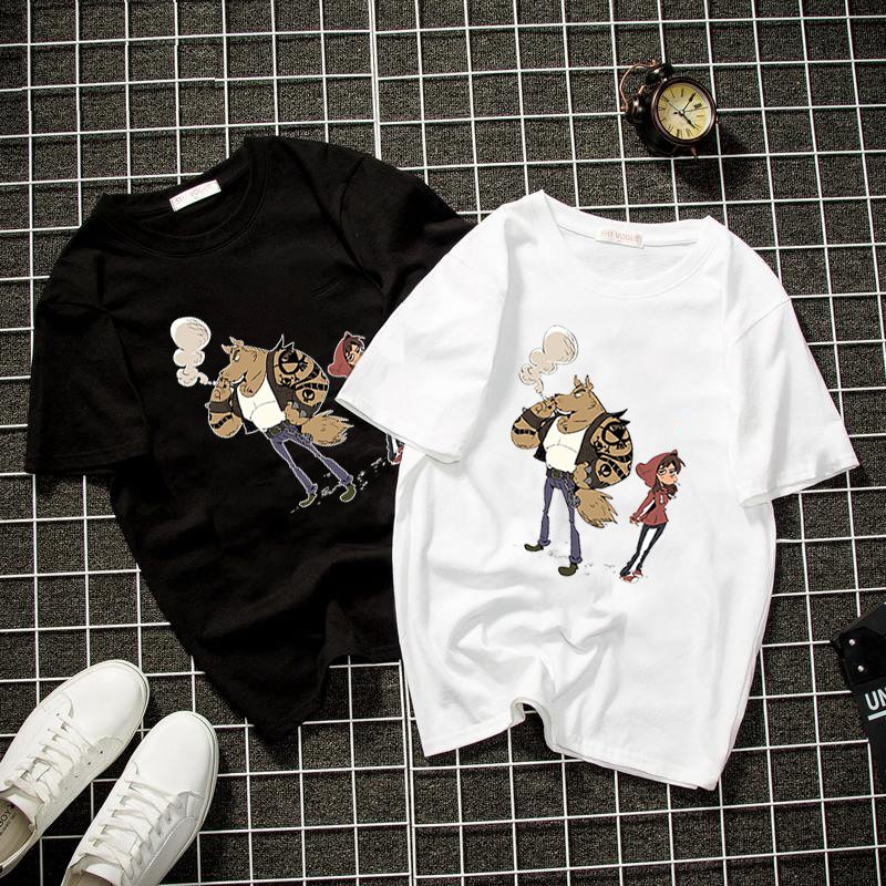 Áo thun unisex cô gái và chó sói cực ngầu form rộng vải dày mịn 2019T1207