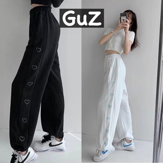 Quần jogger ống rộng nữ nhiều tim dáng thụng cạp cao lưng chun rút gấu guzfashion