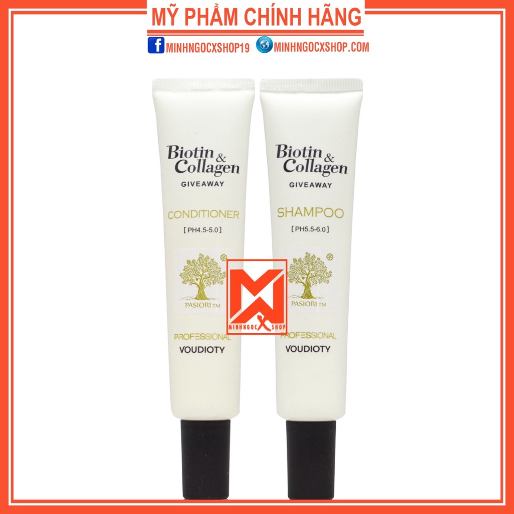 Dầu gội xả phục hồi chống rụng tóc BIOTIN trắng mini - BIOTIN COLLAGEN VOUDIOTY 30ml chính hãng