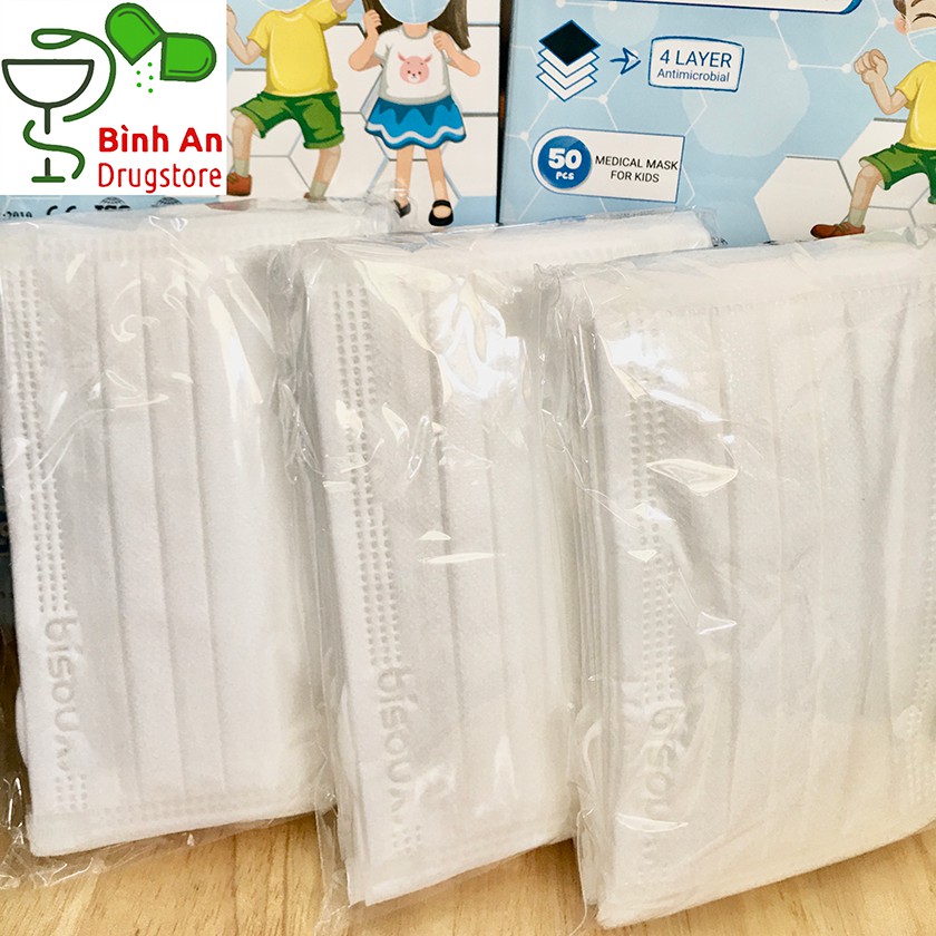 [CHÍNH HÃNG] KHẨU TRANG Y TẾ 4 LỚP KHÁNG KHUẨN BISOU TRẺ EM - Hộp 50 cái chia 5 bịch | BigBuy360 - bigbuy360.vn