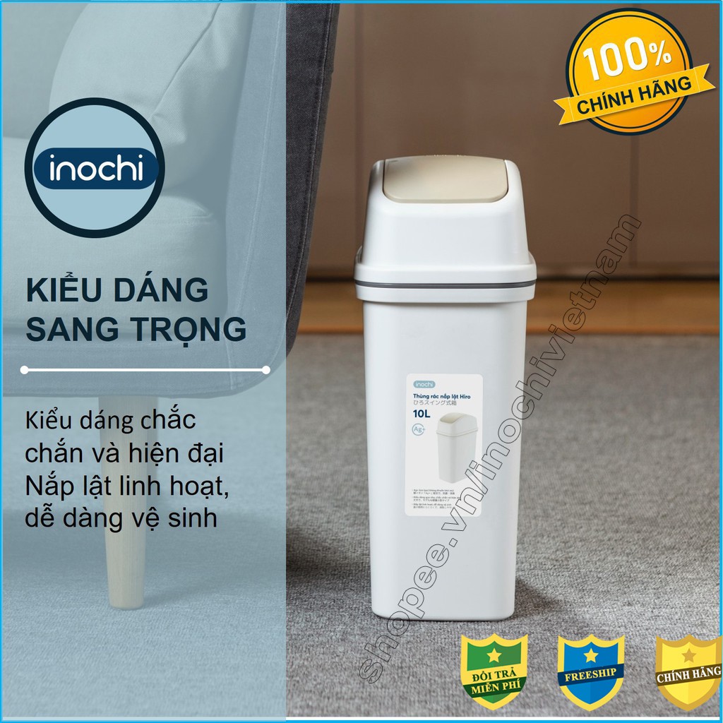 Thùng Rác -Thông Minh Nhựa Nắp Lật Inochi 10 Lít Rất Đẹp Làm Sọt Rác Văn Phòng Khách Sạn Gia Đình THRNL10L