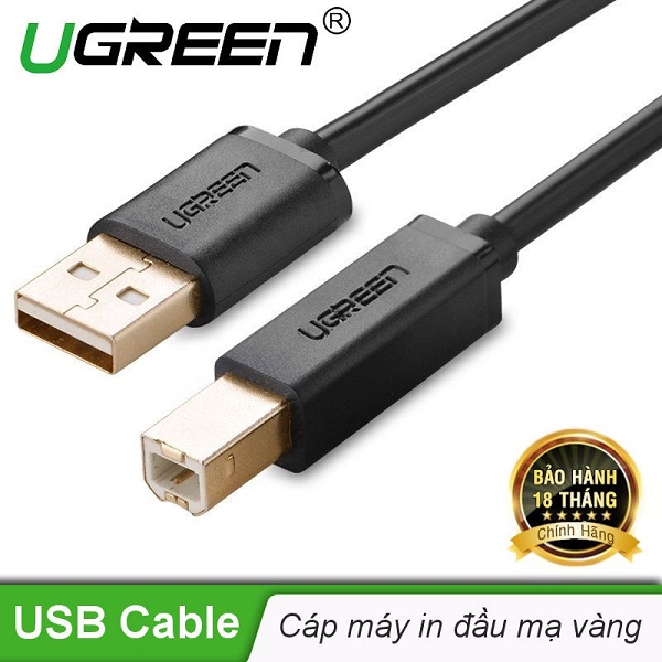 Cáp máy in dài 1.5m chuẩn USB 2.0 chính hãng Ugreen 10350 mạ vàng, bảo hành 18 tháng