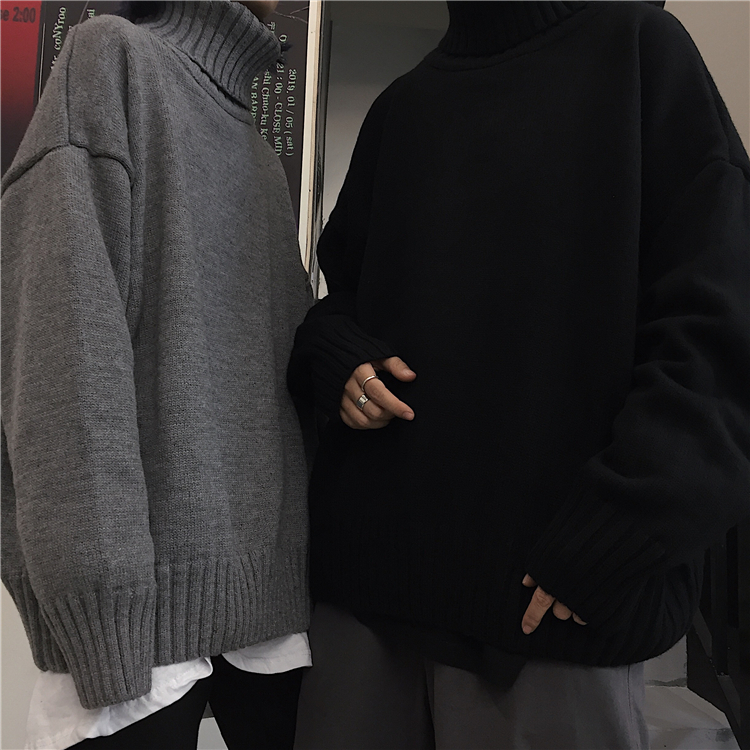 Áo sweater tay dài cổ lọ dáng rộng màu trơn phong cách Hàn Quốc trẻ trung dễ phối đồ