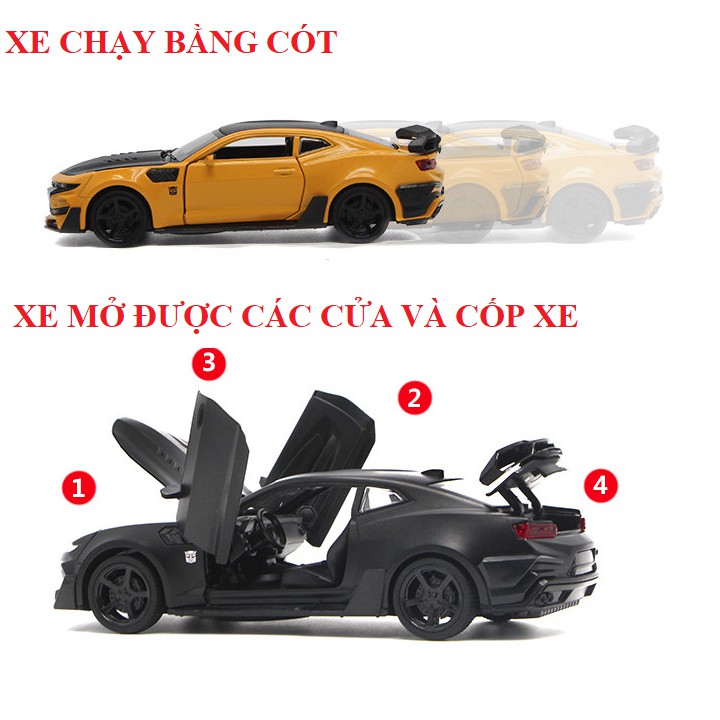 Mô hình xe ô tô Chevrolet camaro tỉ lệ 1:32 đồ chơi trẻ em - Xe bằng kim loại chạy cót có âm thanh và đèn mở các cửa