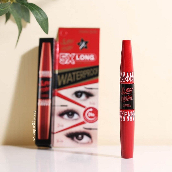 Mascara 2 đầu Sivanna Colors Super Model 5X Long Deep Black uốn cong và làm dày, dài mi.
