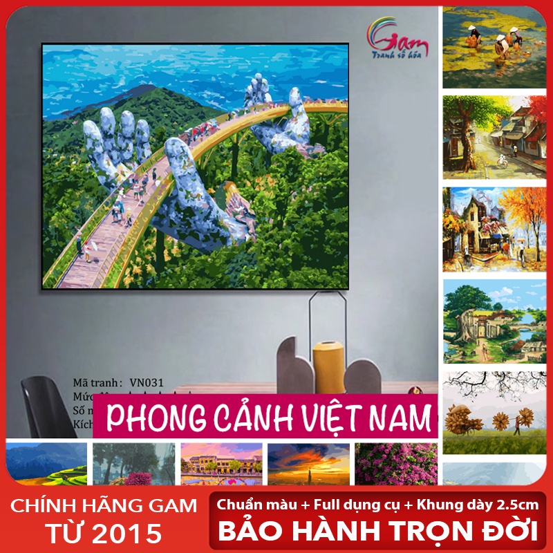 Tranh treo tường phong cảnh Việt Nam Tranh tự tô màu theo số chính hãng Gam có sẵn khung dày 2.5cm