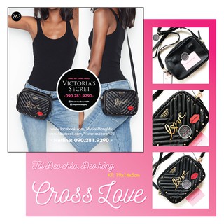 (Túi, Ví 263) - Túi đeo hông màu đen gắn icon love, và môi son - hàng nhập Victoria's Secret USA