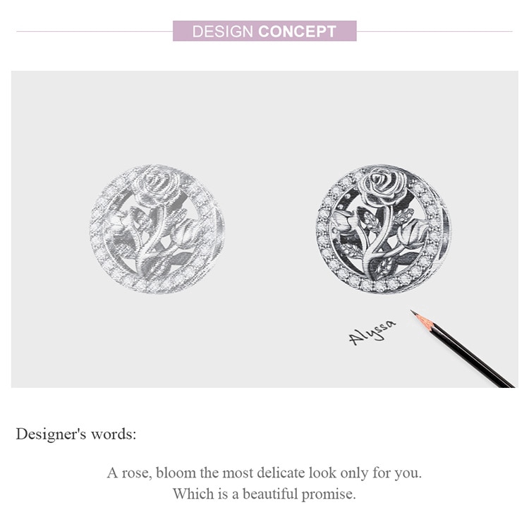 Mặt Vòng Tay Bamoer Xi Bạc Thiết Kế Họa Tiết Hoa Hồng Thời Trang Trang Trí Cho Nữ